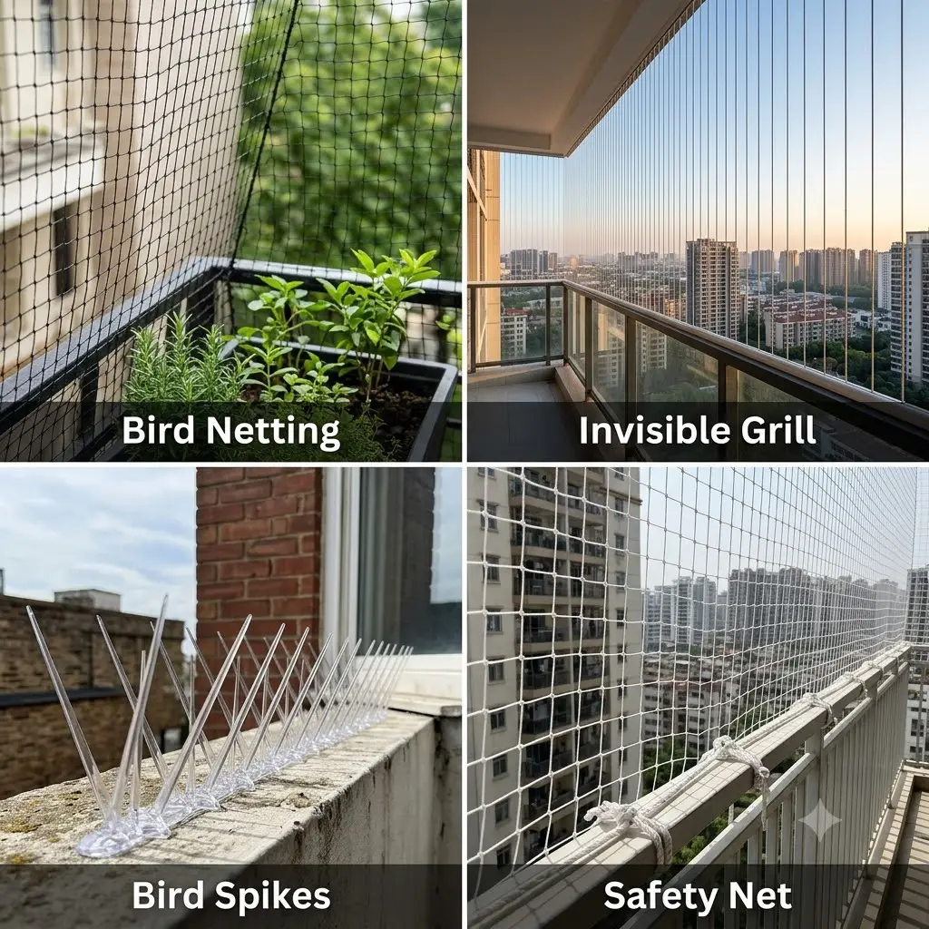 Vedanshi Bird Net Service team installing a balcony net