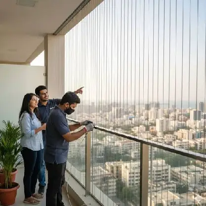 Balcony safety net installation